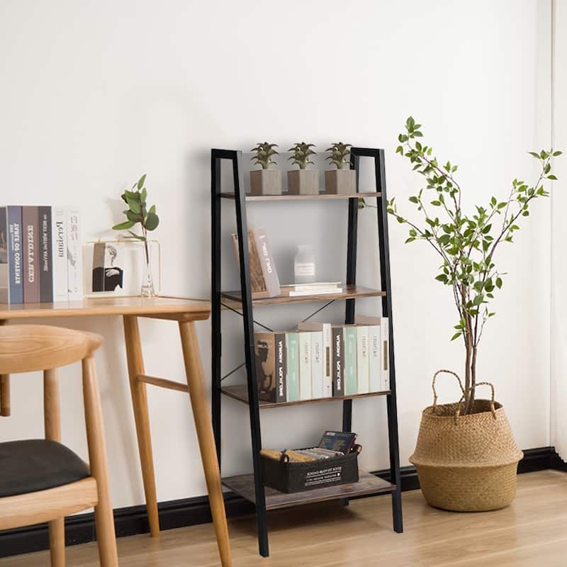 4-Tier Ladder Storage Rack Bookcase Display Shelves Plant Stand