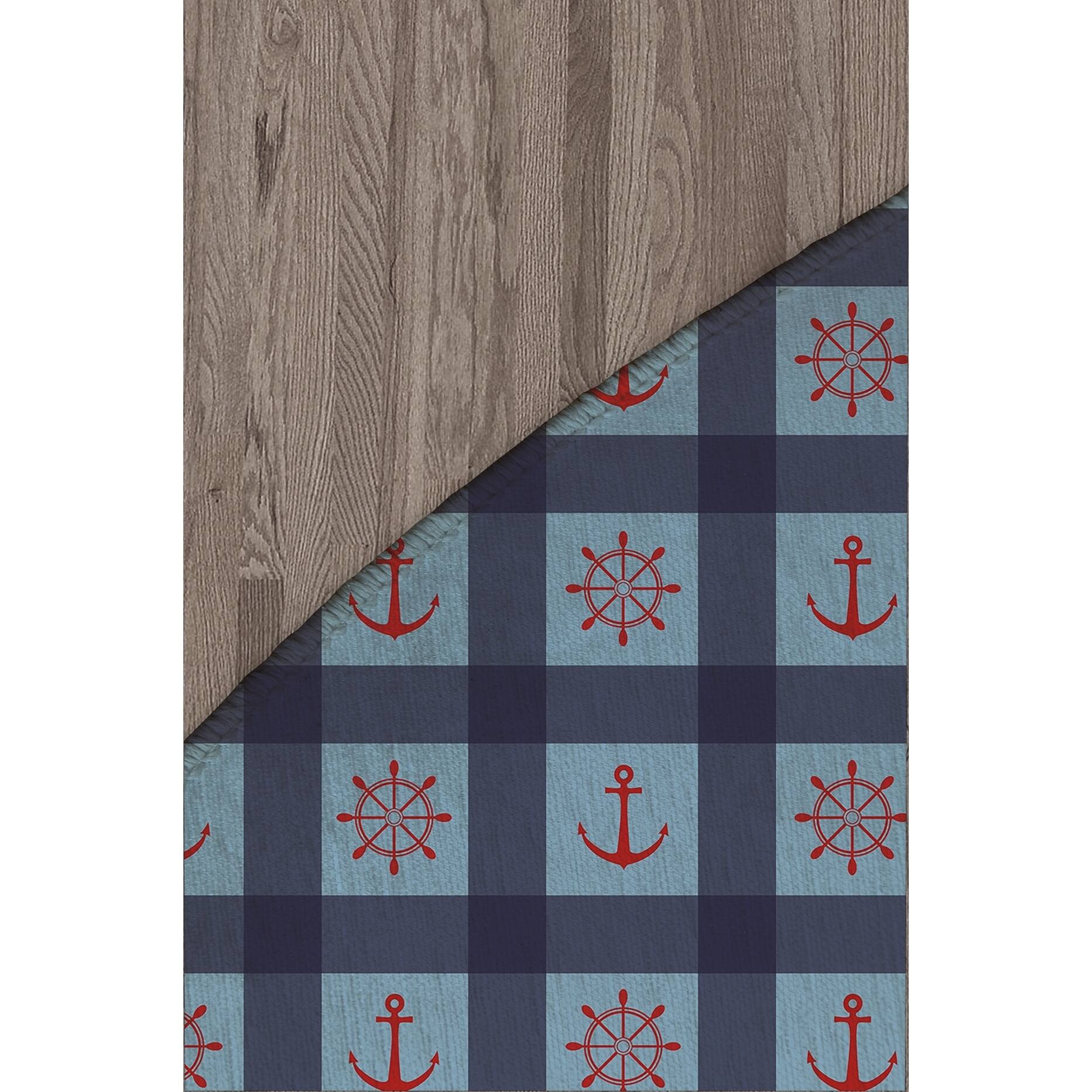 ANCHOR GALORE LIGHT BLUE and RED Area Rug by Kavka Designs Bed Bath