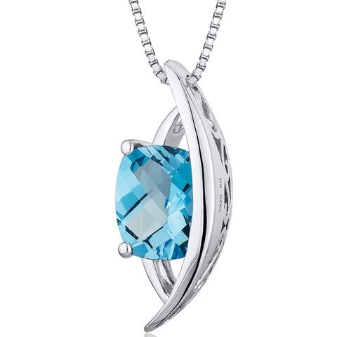 1.5 ct Radiant Cut Swiss Blue Topaz Pendant Necklace Sterling Silver