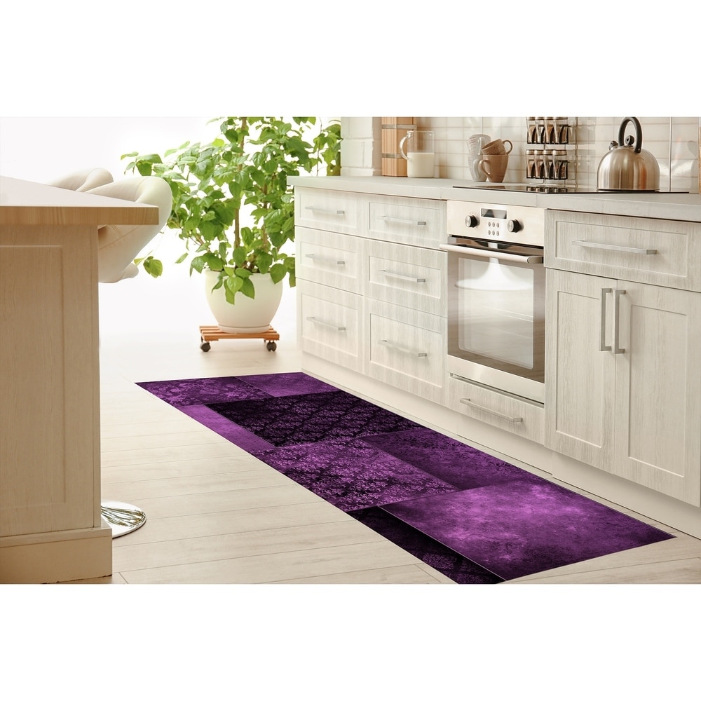 Bohemian Bath Mat and Rug, Violet Lavender, Purple and Silver