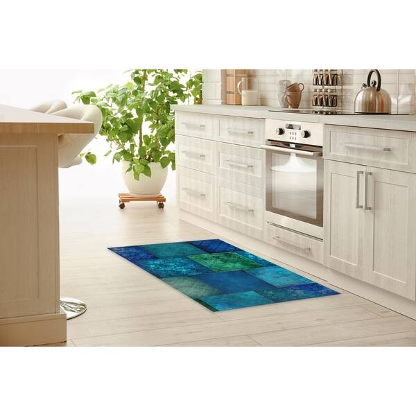 ECLECTIC BOHEMIAN PATCHWORK BLUE AND GREEN Kitchen Runner By Kavka