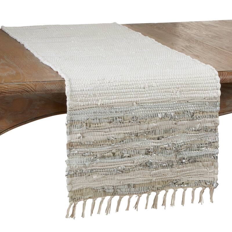 Leather Chindi Table Runner With Striped Design
