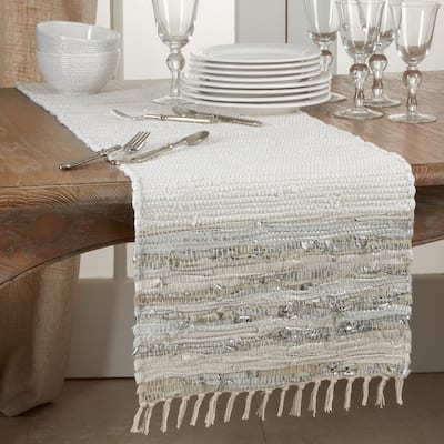 Leather Chindi Table Runner with Striped Design