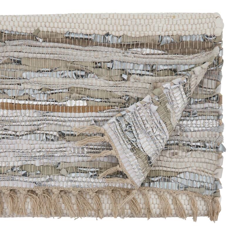 Leather Chindi Table Runner With Striped Design