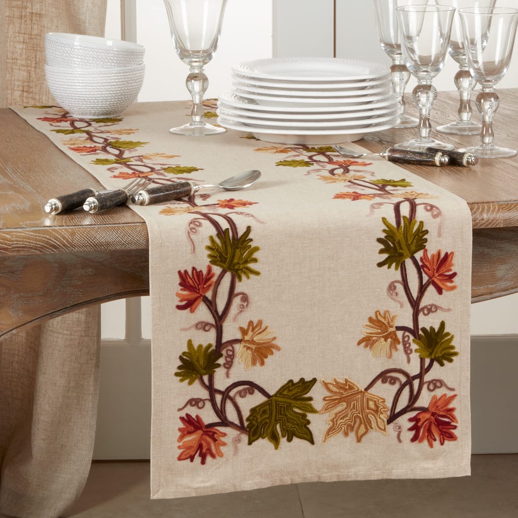 Fall Leaf Design Embroidered Table Runner - 16"x72"