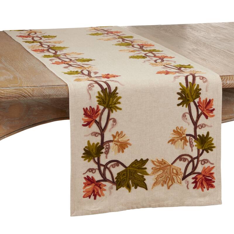Fall Leaf Design Embroidered Table Runner - 16"x72"