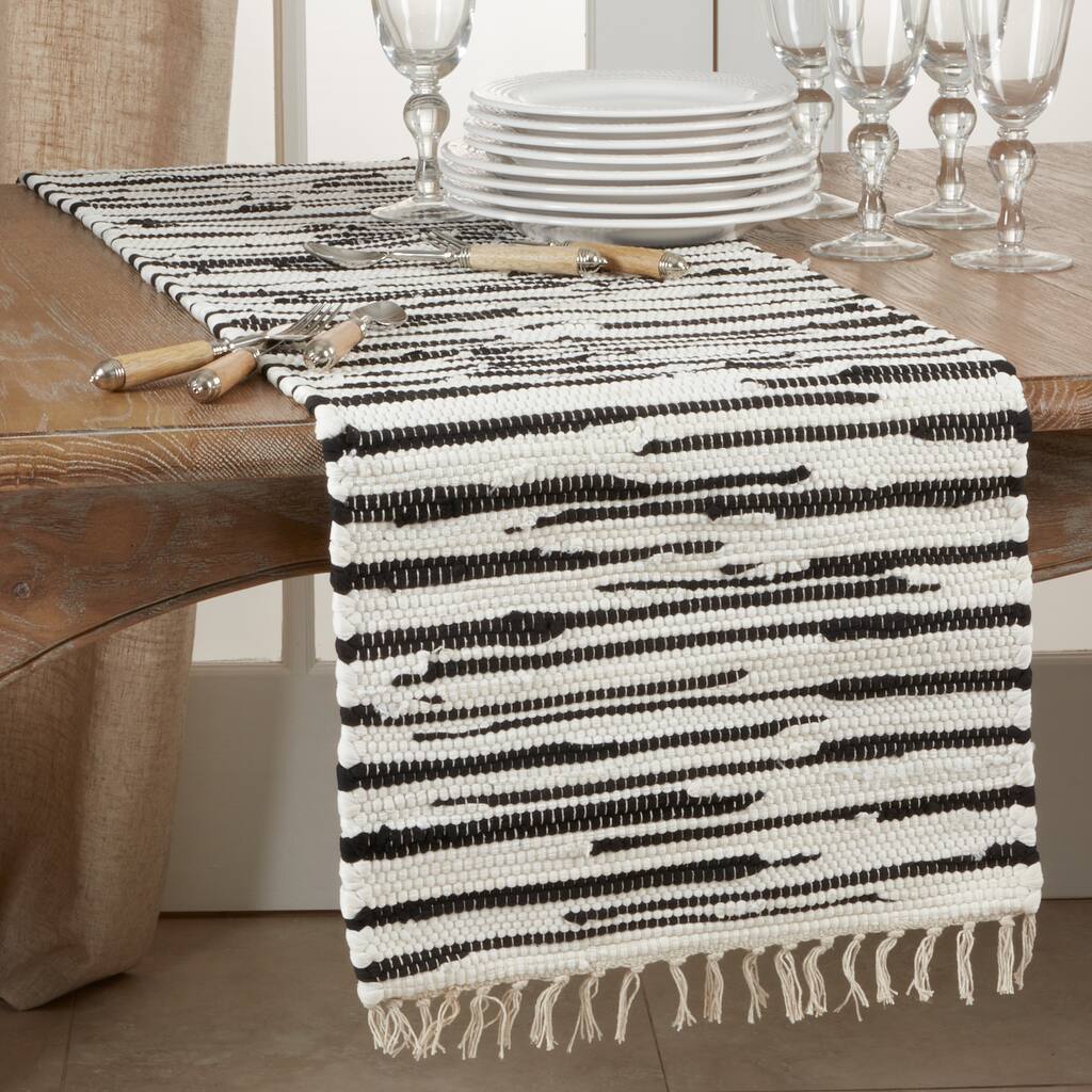 Cotton Table Runner With Zebra Chindi Design
