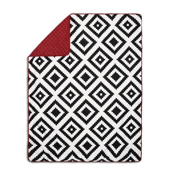 slide 1 of 1, The Peanutshell Red & Black Tie Pompom Blanket.