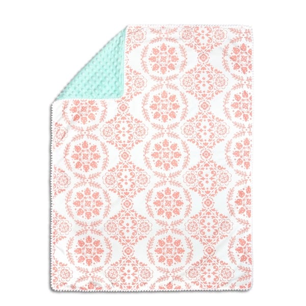 slide 1 of 1, The Peanutshell Mint & Coral Medallion Pompom Blanket.