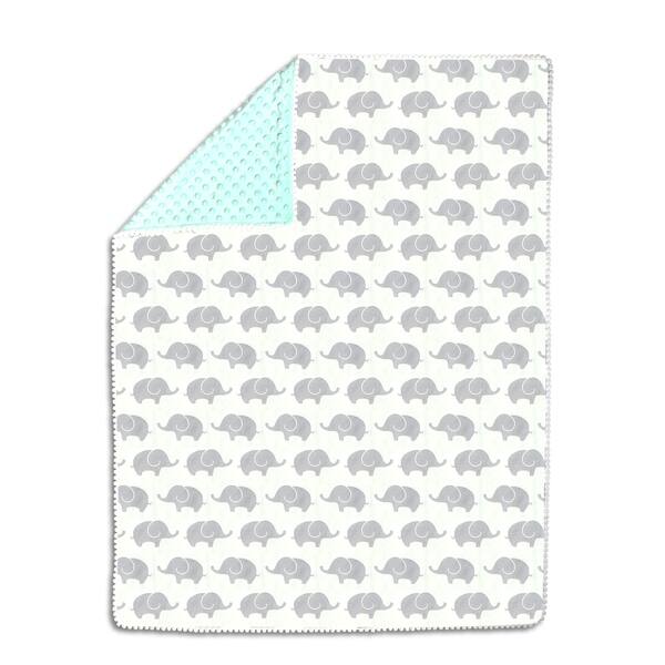 slide 1 of 1, The Peanutshell Mint & Grey Elephants Pompom Blanket.