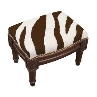 Brown Zebra Stripe Needlepoint Footstool