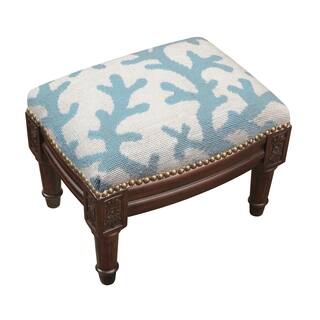 Blue Coral Needlepoint Footstool