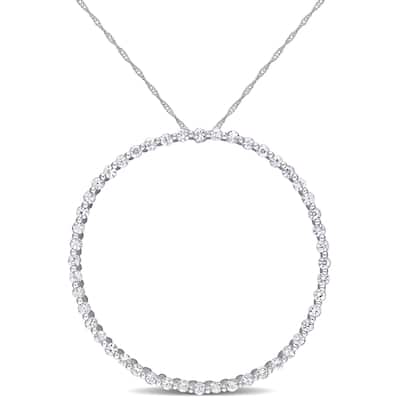 Miadora 10k White Gold White Sapphire Circle of Life Necklace
