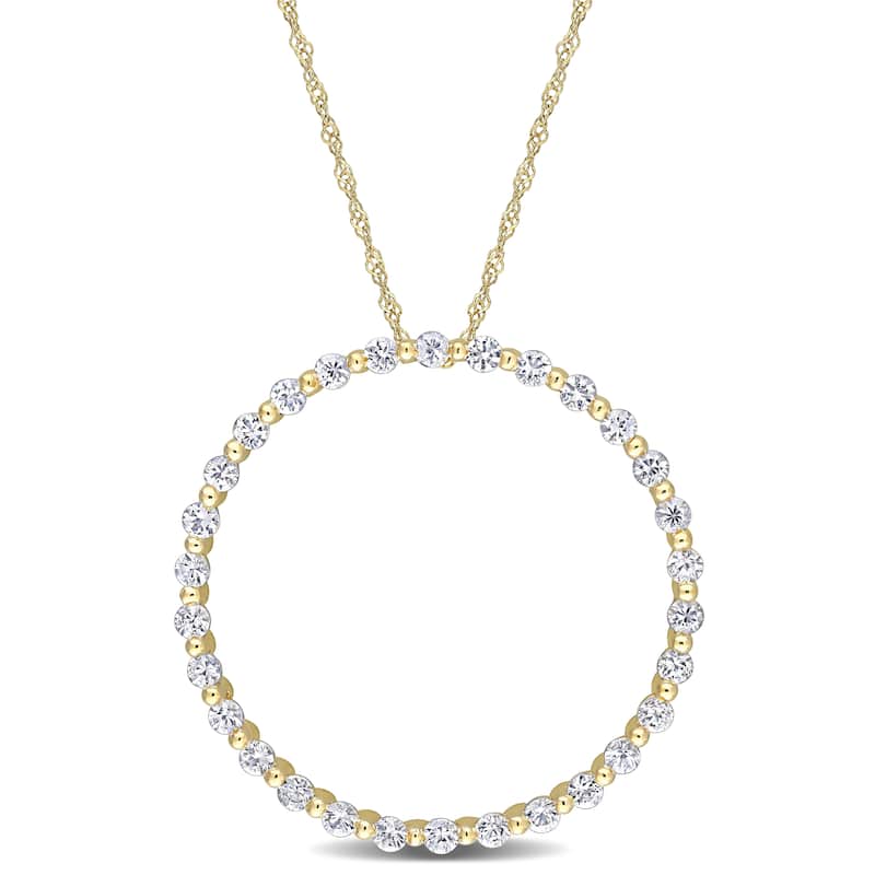 Miadora 10k Yellow Gold White Sapphire Circle of Life Bead Necklace