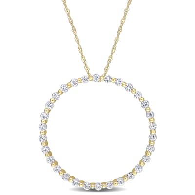 Miadora 10k Yellow Gold White Sapphire Circle of Life Bead Necklace