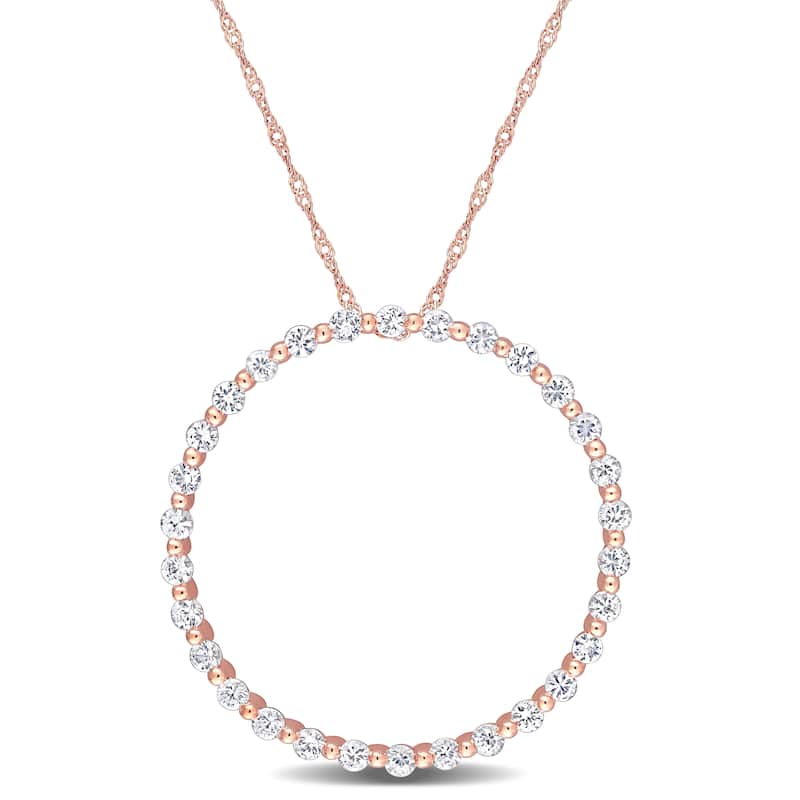 Miadora 10k Rose Gold White Sapphire Circle of Life Bead Necklace