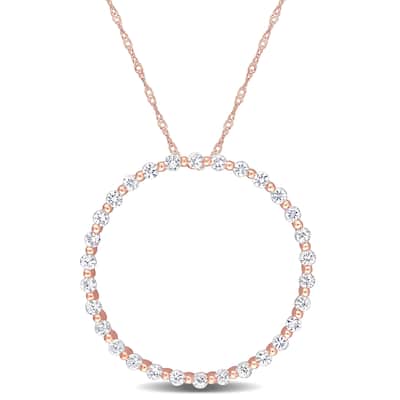 Miadora 10k Rose Gold White Sapphire Circle of Life Bead Necklace