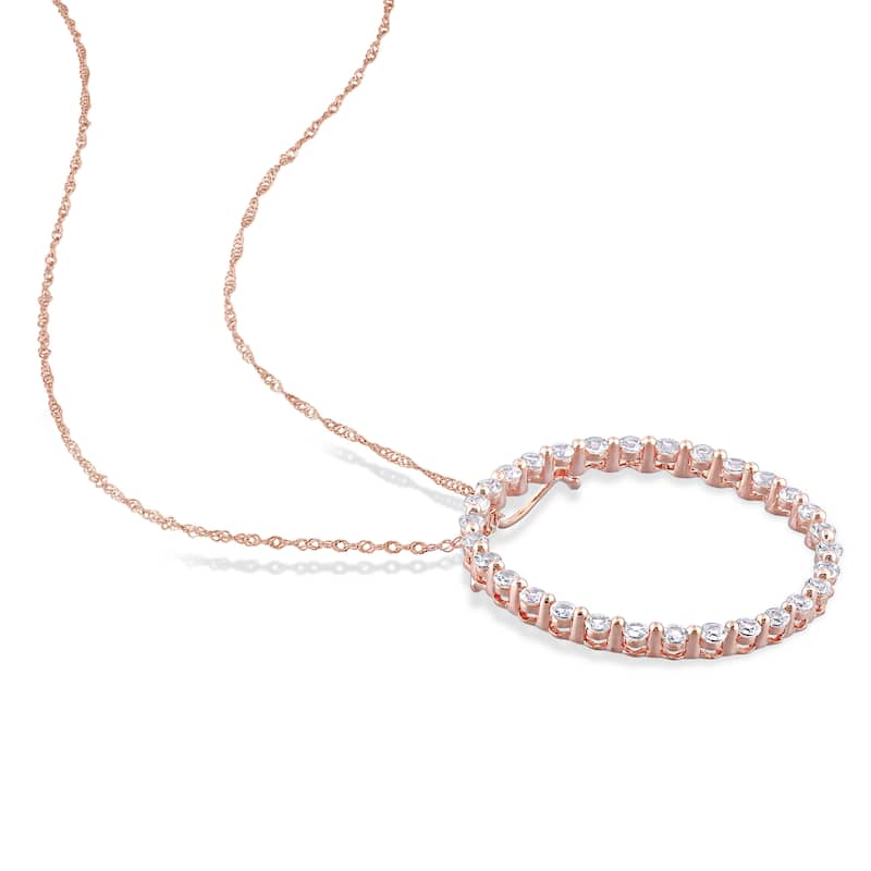 Miadora 10k Rose Gold White Sapphire Circle of Life Bead Necklace