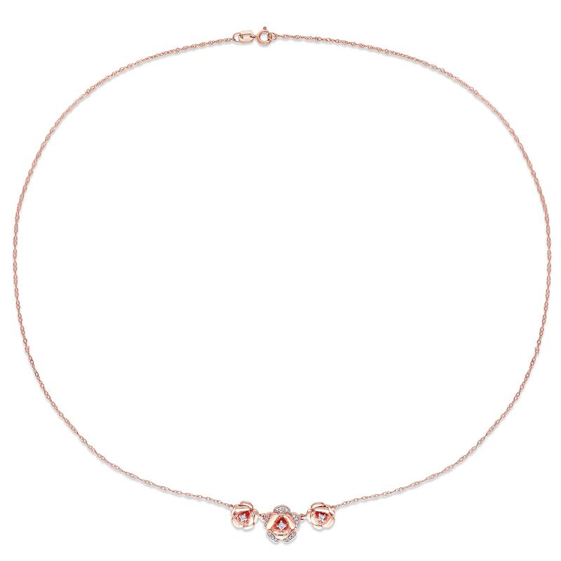 Miadora 10k Rose Gold 1/10ct TDW Diamond Floral Station Necklace