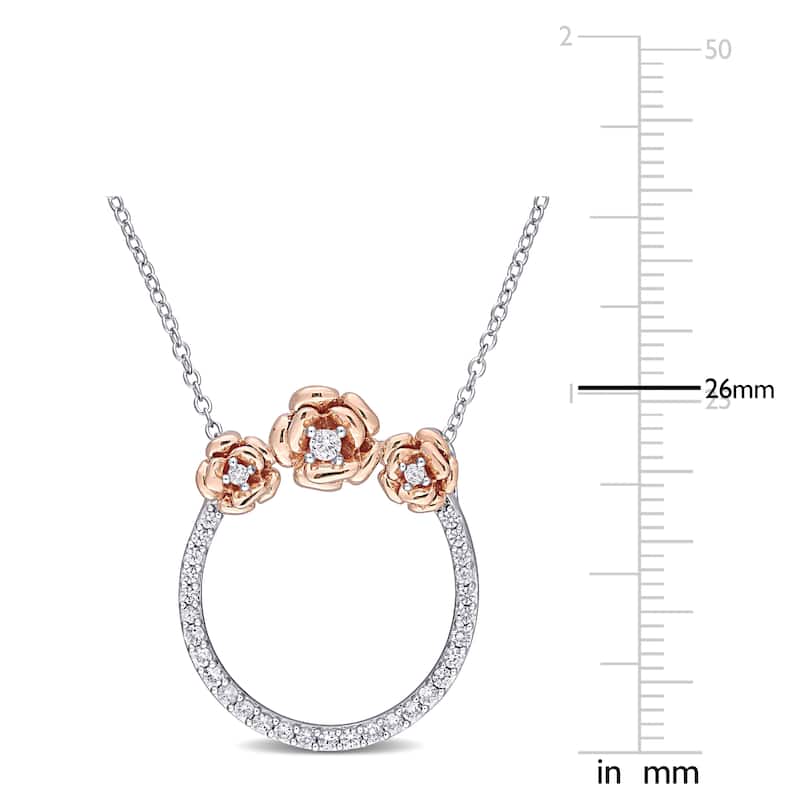 Miadora 2-tone Sterling Silver Created White Sapphire Floral Circle of Life Necklace
