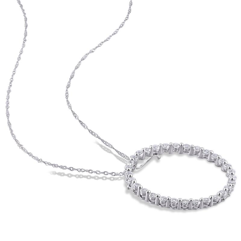 Miadora 10k White Gold White Sapphire Circle of Life Bead Necklace