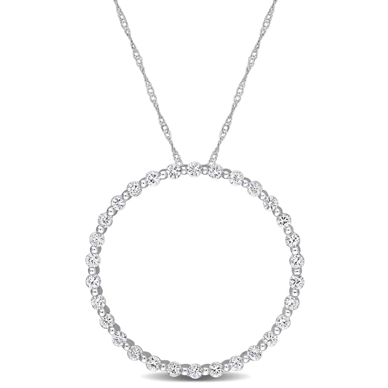 Miadora 10k White Gold White Sapphire Circle of Life Bead Necklace