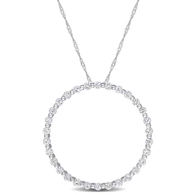 Miadora 10k White Gold White Sapphire Circle of Life Bead Necklace