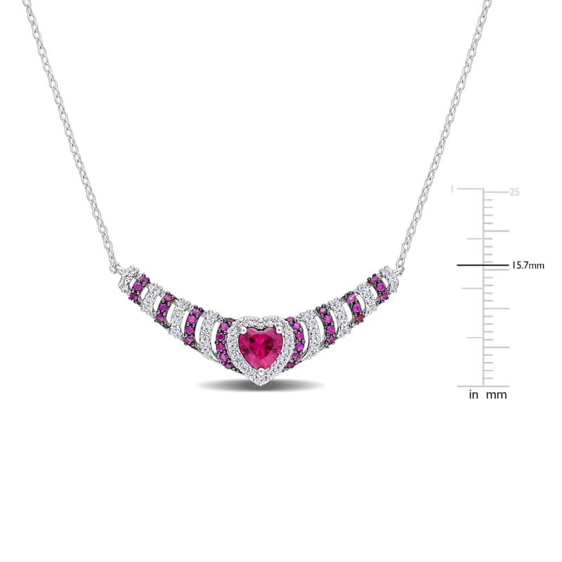 Miadora Sterling Silver with Black Rhodium Plated Created Ruby and Created White Sapphire Station Necklace