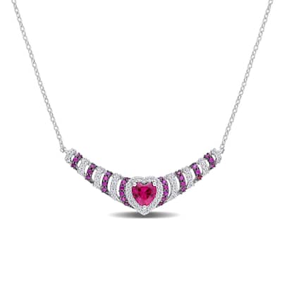 Miadora Sterling Silver with Black Rhodium Plated Created Ruby and Created White Sapphire Station Necklace