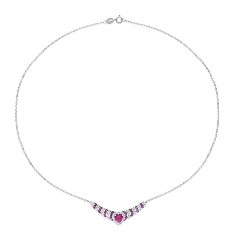Miadora Sterling Silver with Black Rhodium Plated Created Ruby and Created White Sapphire Station Necklace