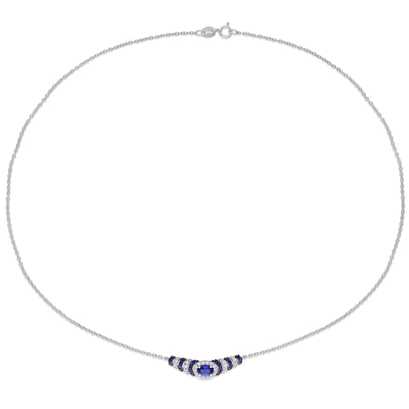 Miadora Sterling Silver with Black Rhodium Plated Created Blue and White Sapphire Station Necklace