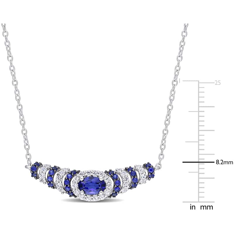 Miadora Sterling Silver with Black Rhodium Plated Created Blue and White Sapphire Station Necklace