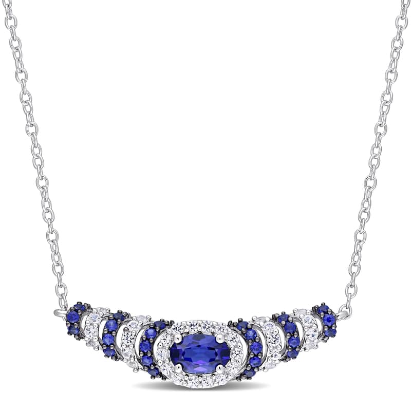 Miadora Sterling Silver with Black Rhodium Plated Created Blue and White Sapphire Station Necklace