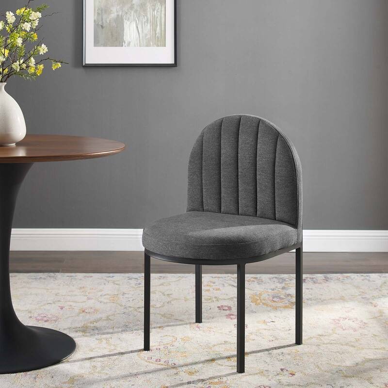 Isla Channel Tufted Upholstered Fabric Dining Side Chair - Black Charcoal