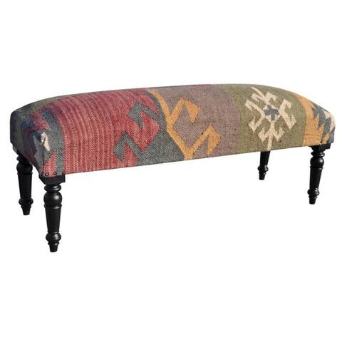 Handmade Indo Upholstered Bench (48 x 15 x 18) - 48 x 15 x 12