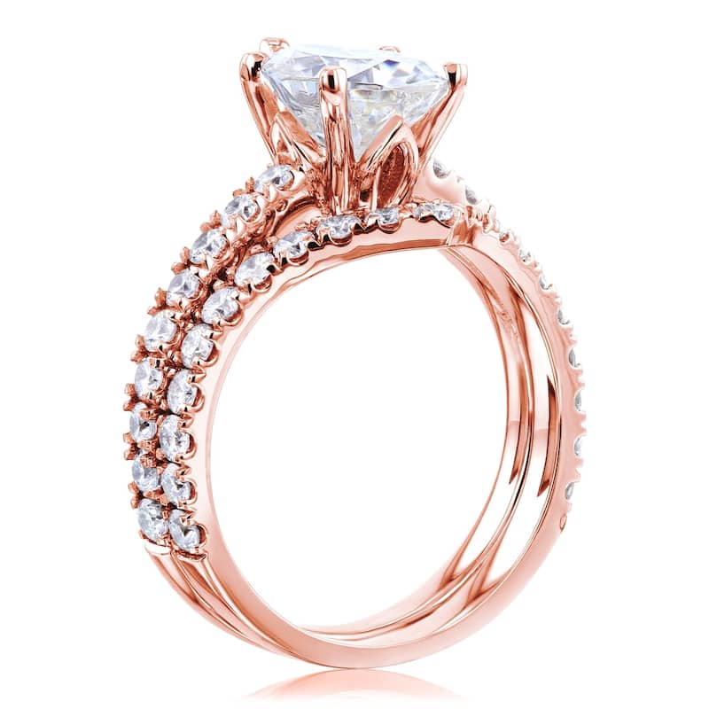 Annello by Kobelli 14k Gold 3 1/10ct TGW Pear Moissanite and Natural Diamond Chevron Band (V-Shaped) Bridal Set