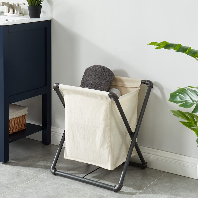 Linley Industrial Sand Black Metal Foldable Laundry Hamper by Furniture of America