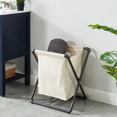 Linley Industrial Sand Black Metal Foldable Laundry Hamper by Furniture of America