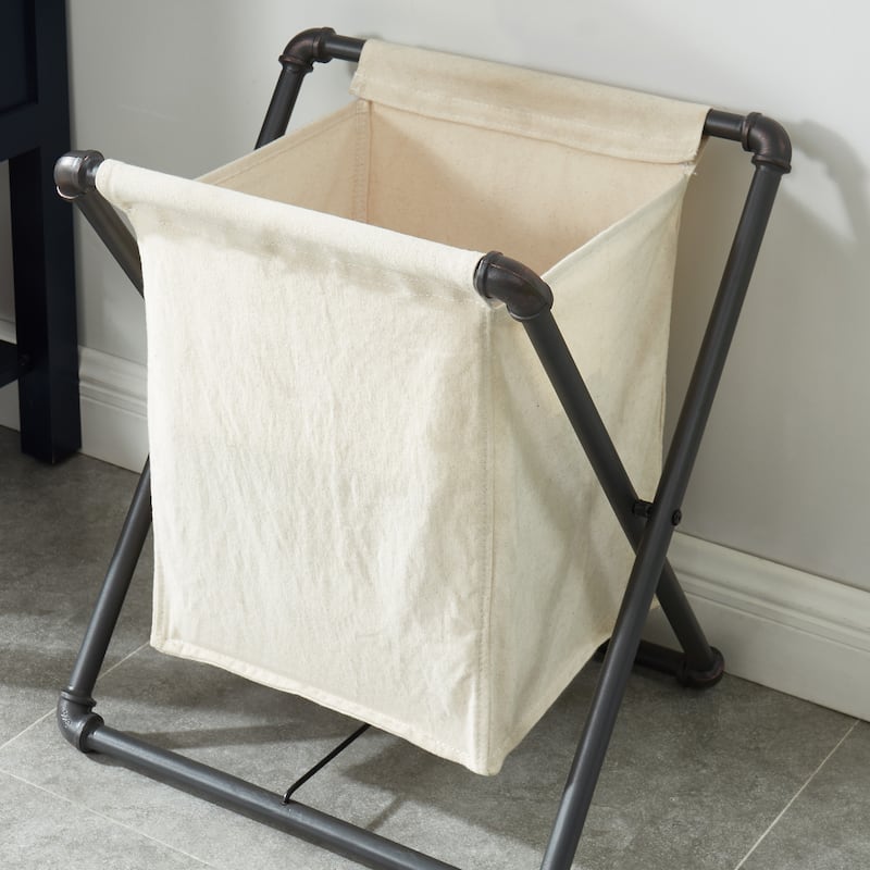 Linley Industrial Sand Black Metal Foldable Laundry Hamper by Furniture of America