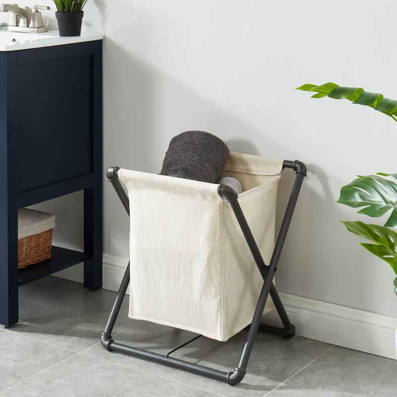 Linley Industrial Sand Black Metal Foldable Laundry Hamper by Furniture of America