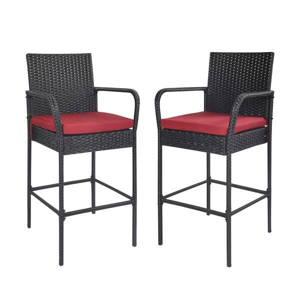 Shop Alyre High Back Wicker Cushioned Bar Chairs Set Of 2 By Havenside Home Overstock 30667740