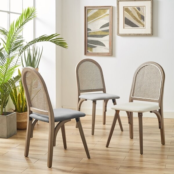 Shop Art-Leon Woven Natural Rattan Linen Fabric Cane Dining Side Chair