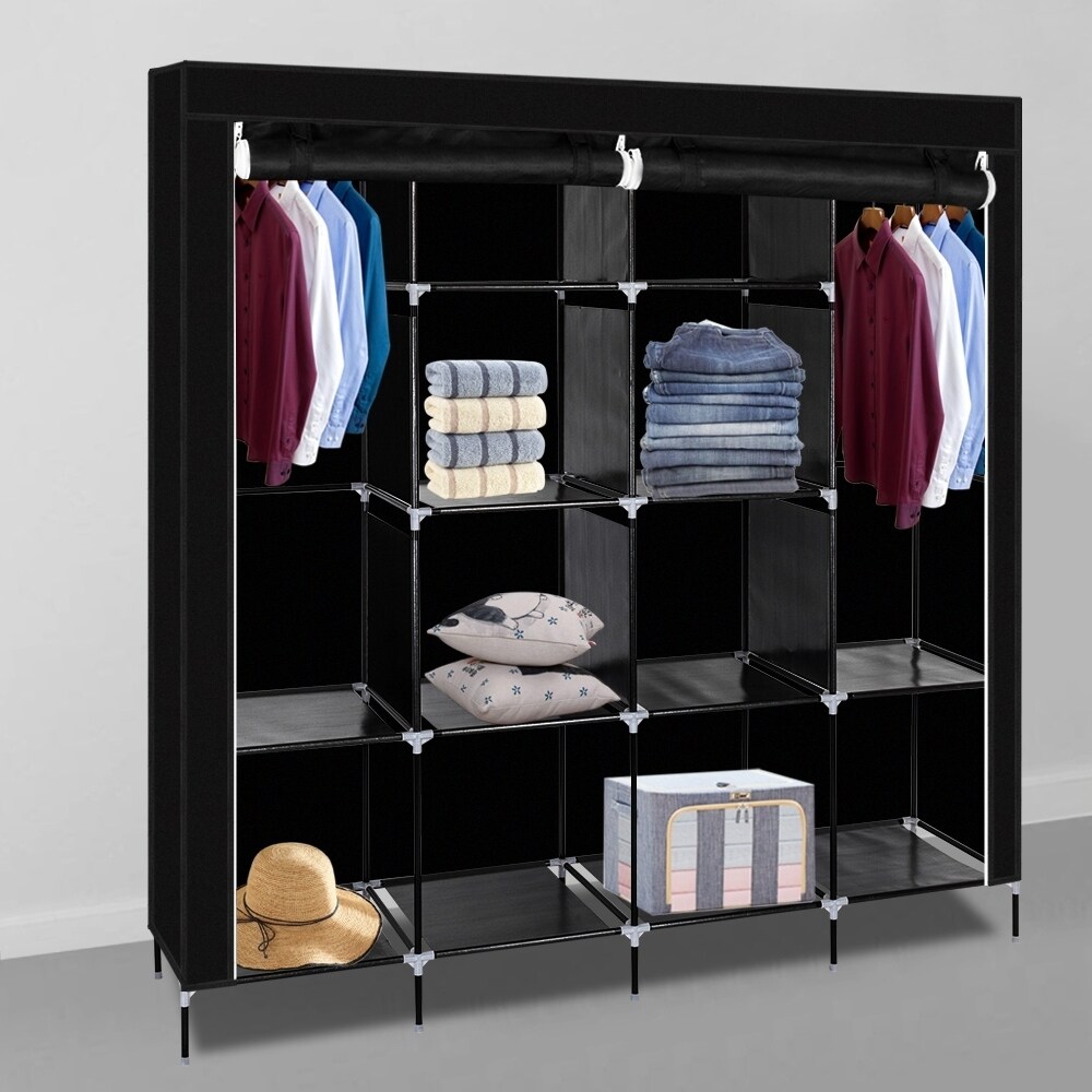 Gray 69 /" Closet Wardrobe Clothes Organizer Non-woven Fabric Storage Rack Unit