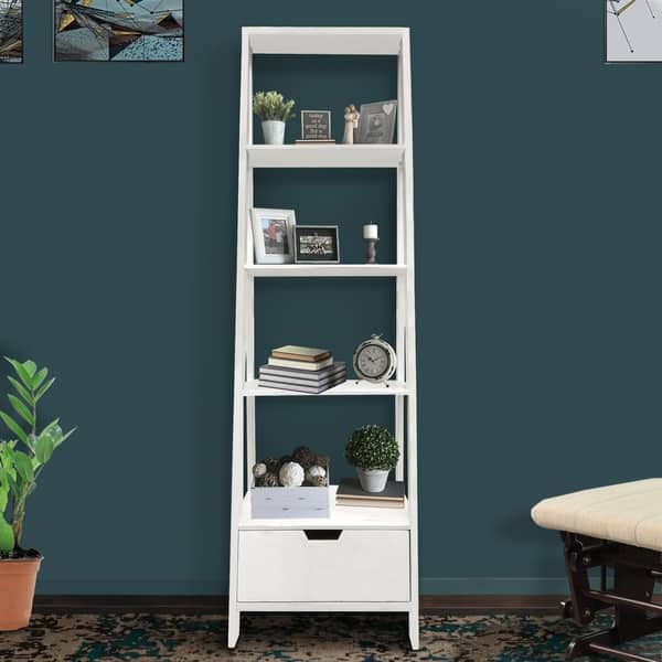 Shop 4 Shelf Wooden Ladder Bookcase With Bottom Drawer Distressed
