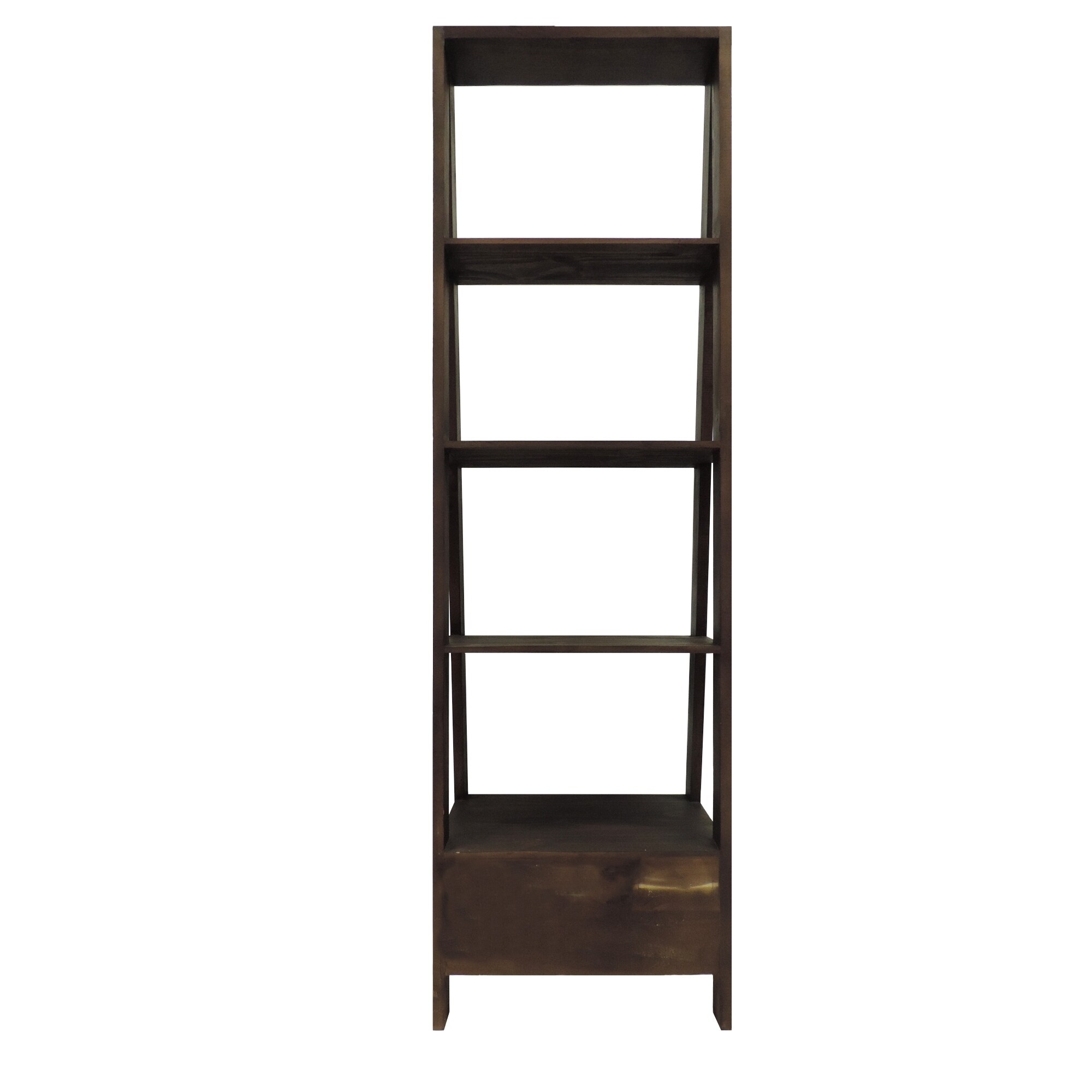 4 Shelf Wooden Ladder Bookcase With Bottom Drawer Distressed Brown Overstock 30668846