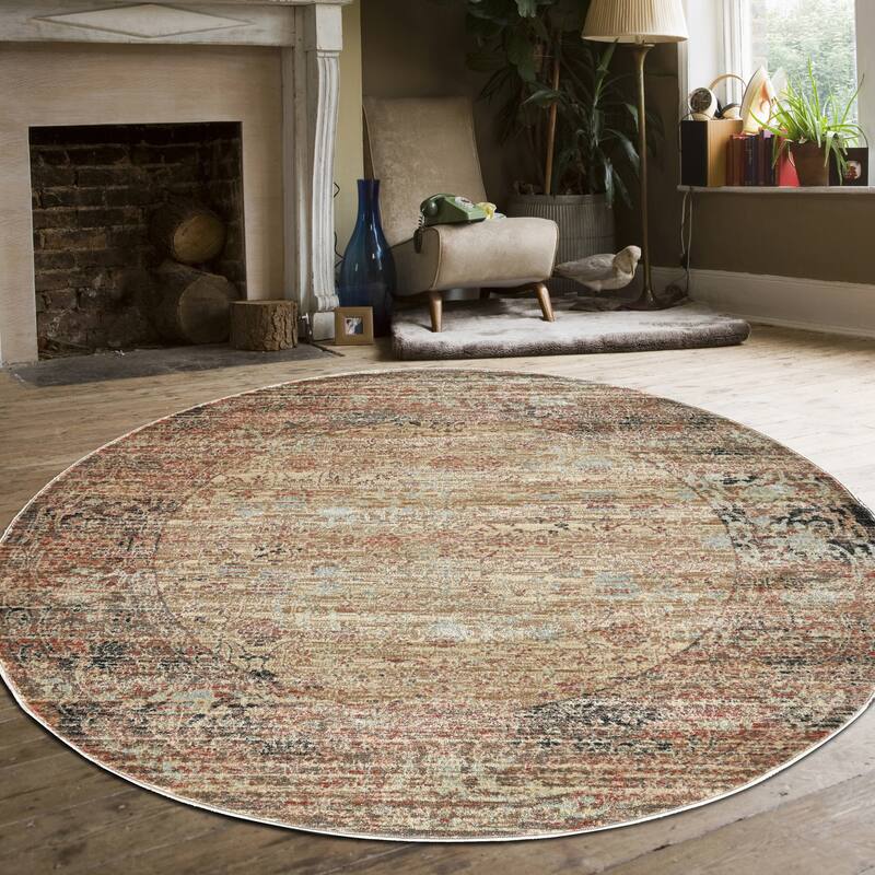 Admire Home Living Serina Vintage Area Rug - 5'3" Round - Beige
