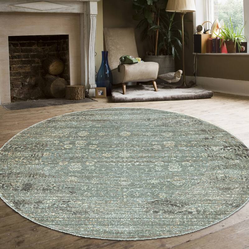 Admire Home Living Serina Vintage Area Rug - 5'3" Round - Light Green