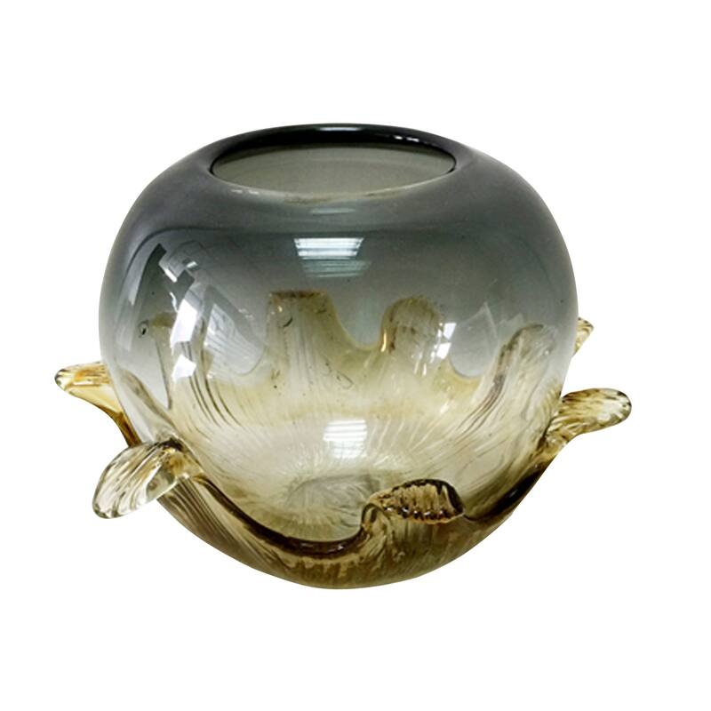 Amber Leaf Hand Blown Art Glass Vase