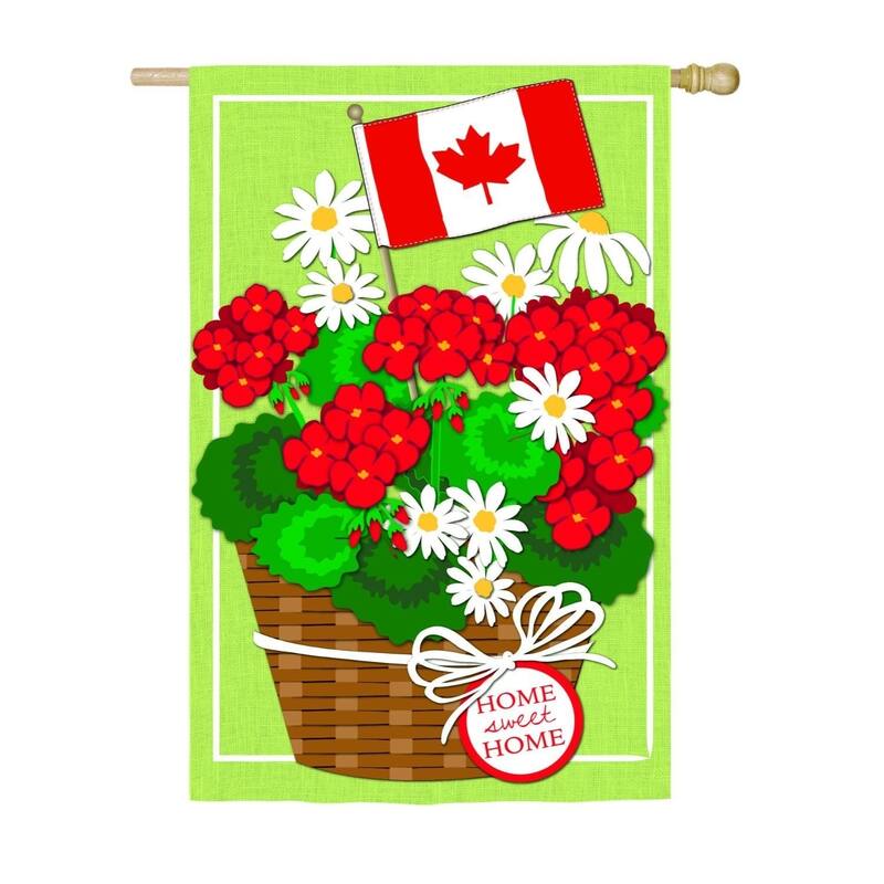 28" x 44" Canadian Patriotic Basket of Flowers Linen House Flag