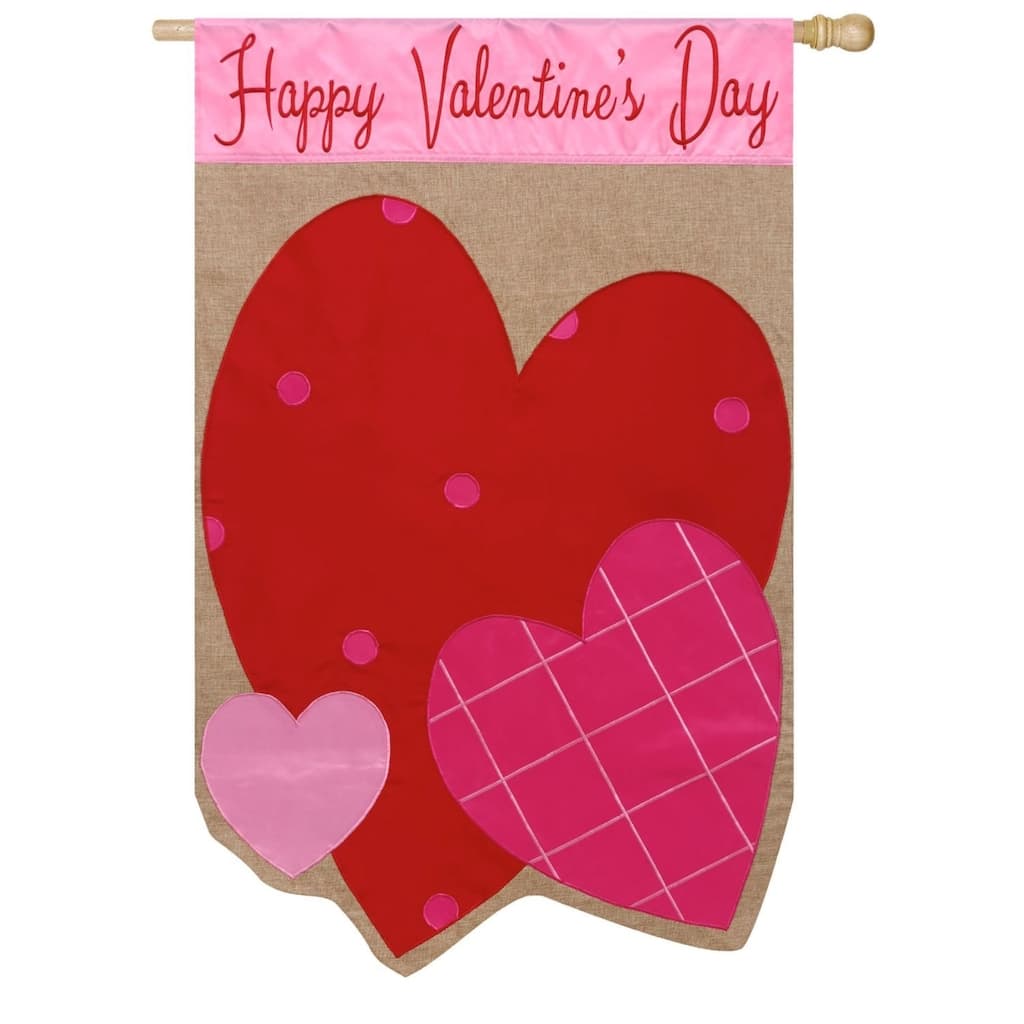 28" x 44" Valentine Hearts Burlap House Flag